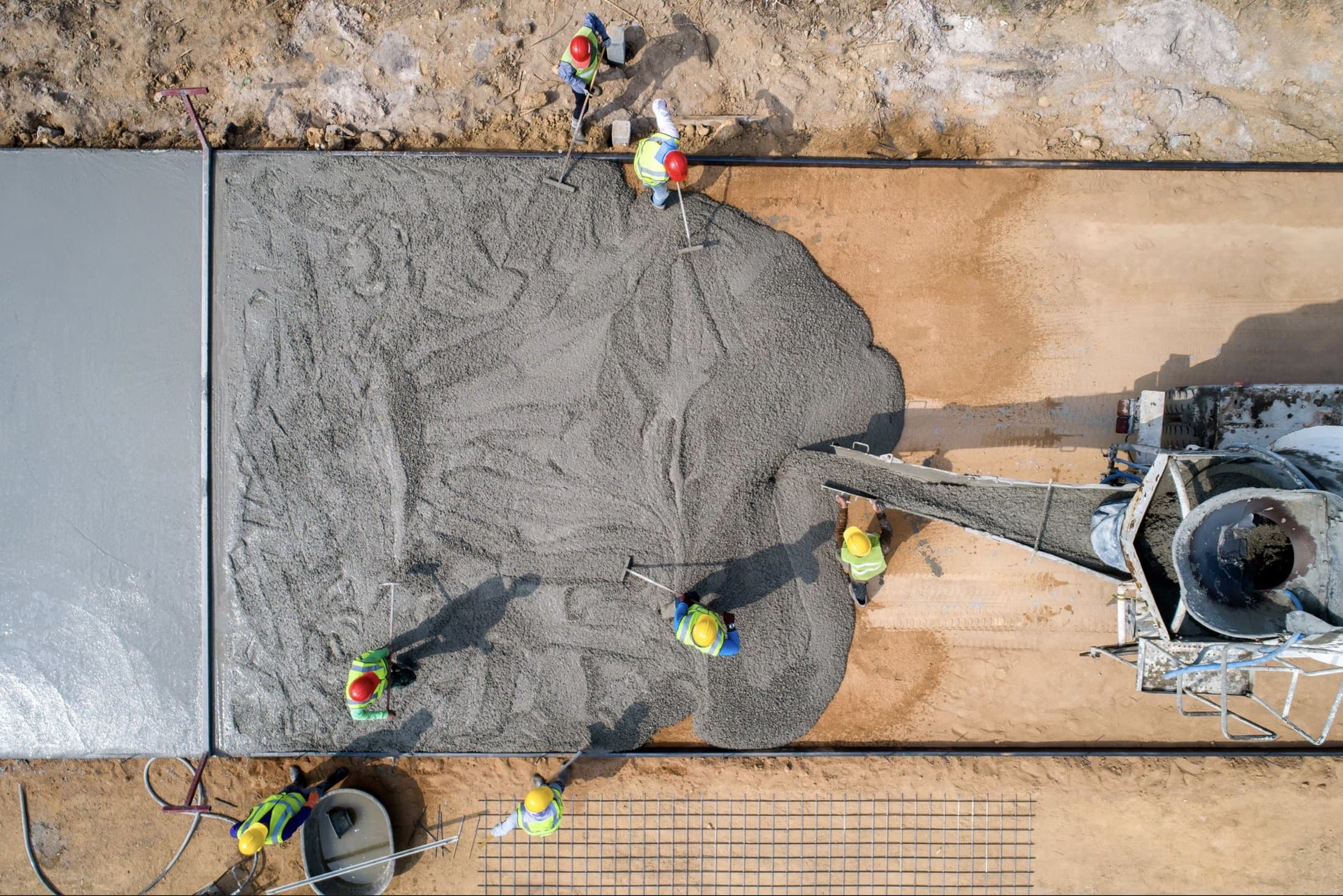 Concrete pour in progress, aerial