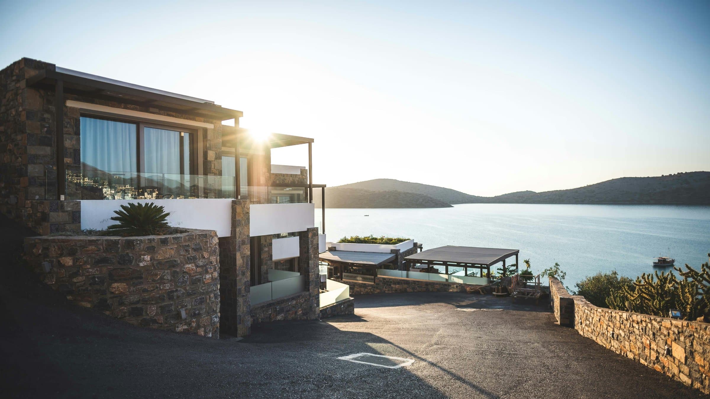 Coastal residence exterior, dusk