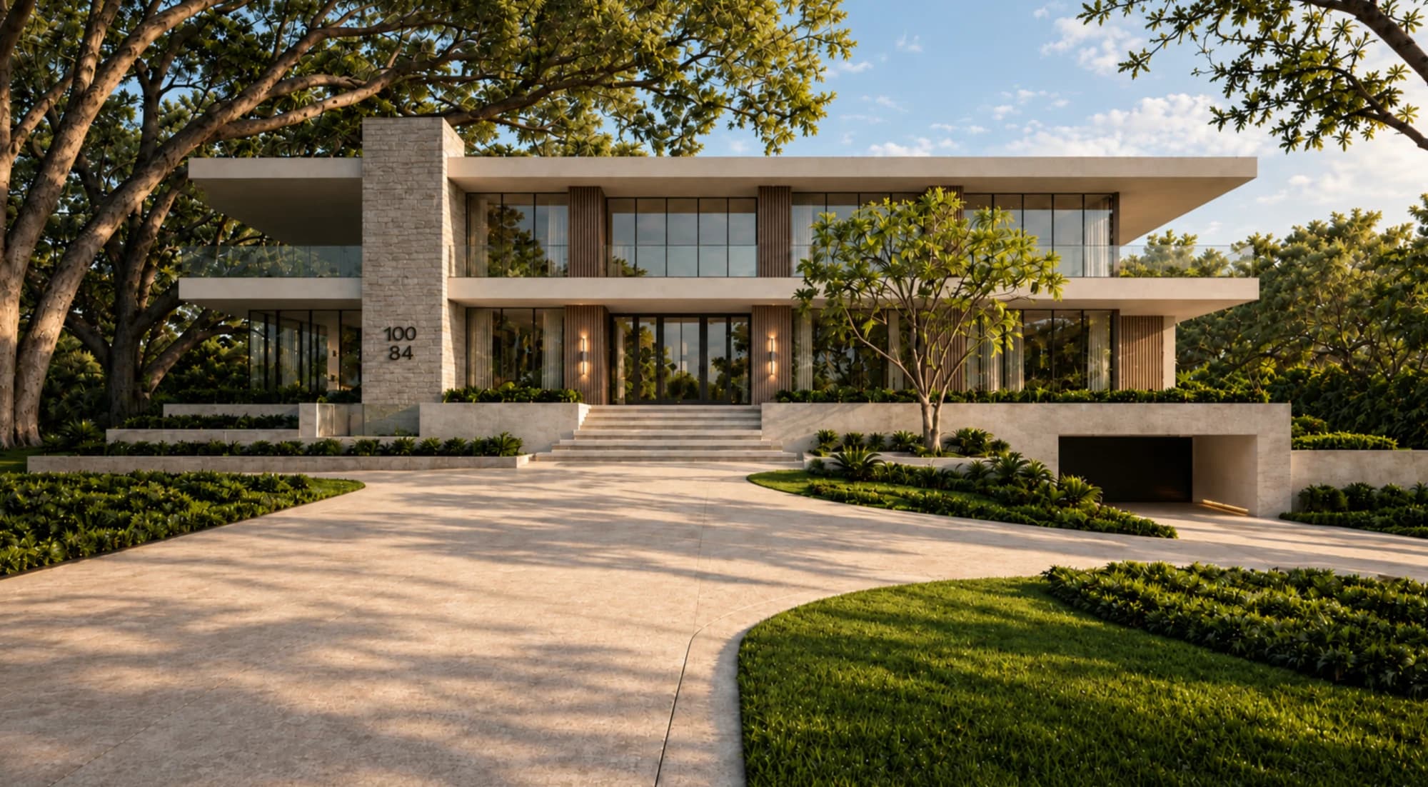 FORTEX 001 render · 10084 Tavistock Court, Lake Nona Golf & Country Club, Orlando FL: front elevation in afternoon light